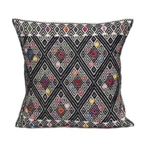 Funda para almohada Larrainzar con diseño artesanal geométrico, tejida a mano en telar de cintura. Color negro 2 Nativa