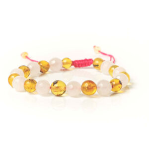 Pulsera tejida de Ámbar y Cuarzo Rosa Nativa