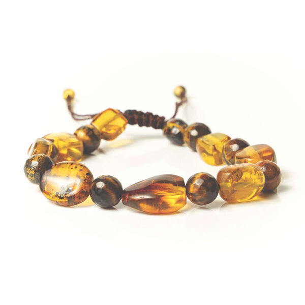 Pulsera tejida de Ámbar y Ojo de Tigre Nativa